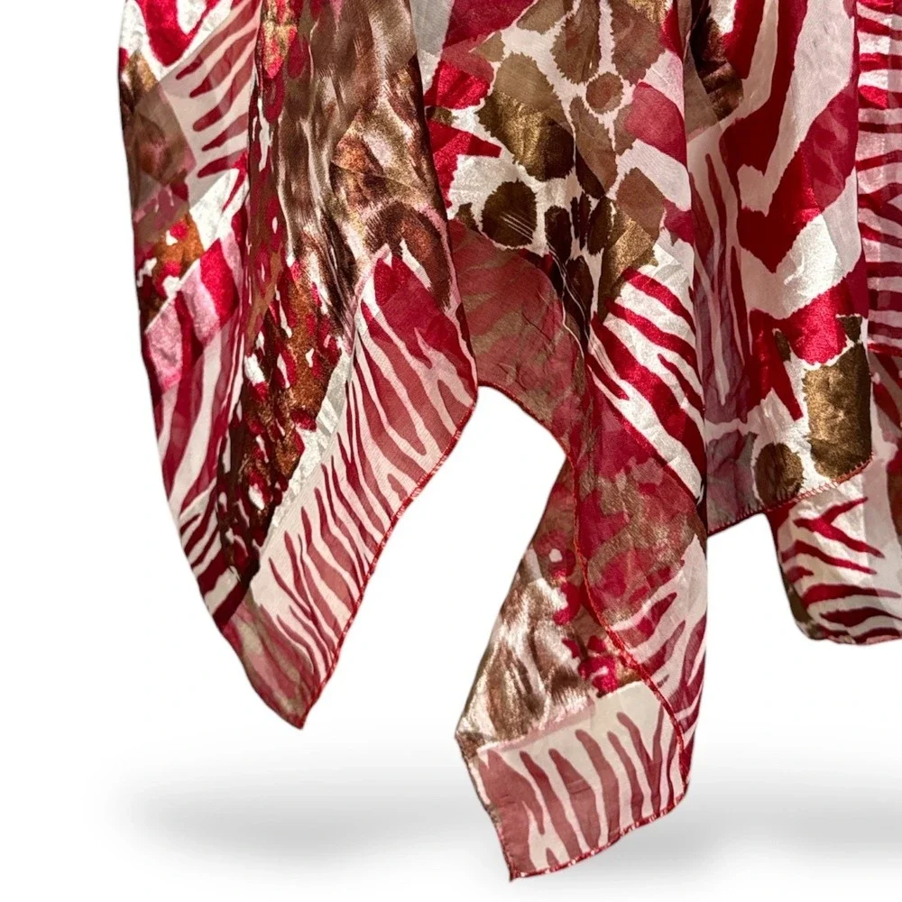 Camouflage Animal Print Patchwork Square Scarf Burgundy Brown Metallic Sheer 35